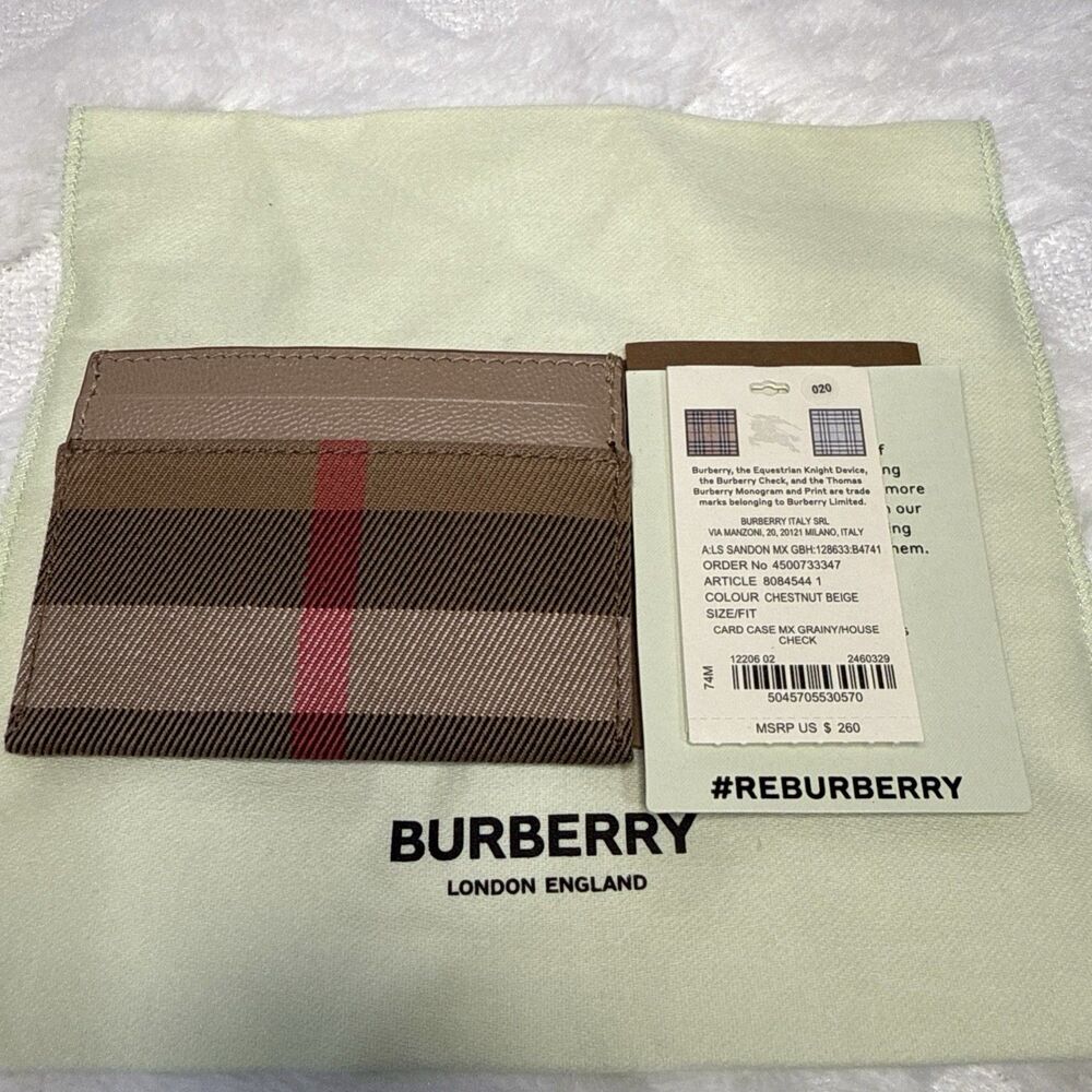 Burberry Sandon Vintage Check Chestnut Beige Leather Card Case With Dust Bag